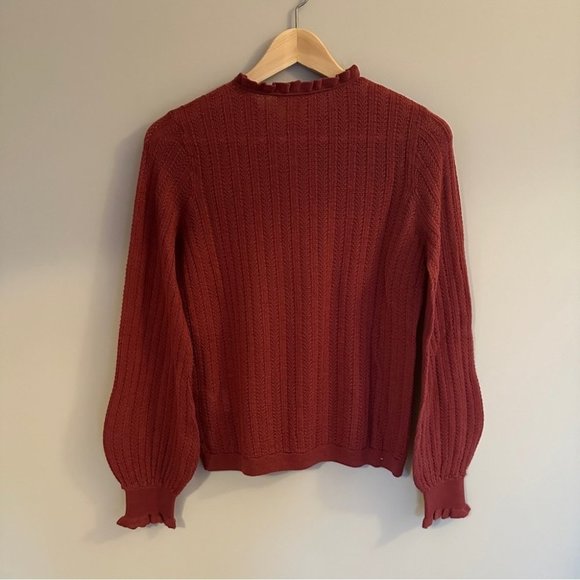 EUC Sezane Louis Ruffle Sleeve Cardigan in Rosewood Pink Merino Wool | size L - Picture 7 of 10